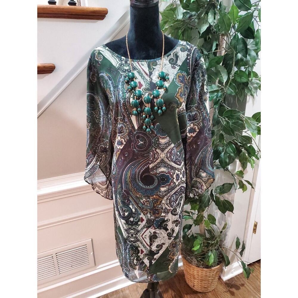 Established 1962 Women Multicolor V-Neck Long Sleeve Casual Knee Length Dress 24